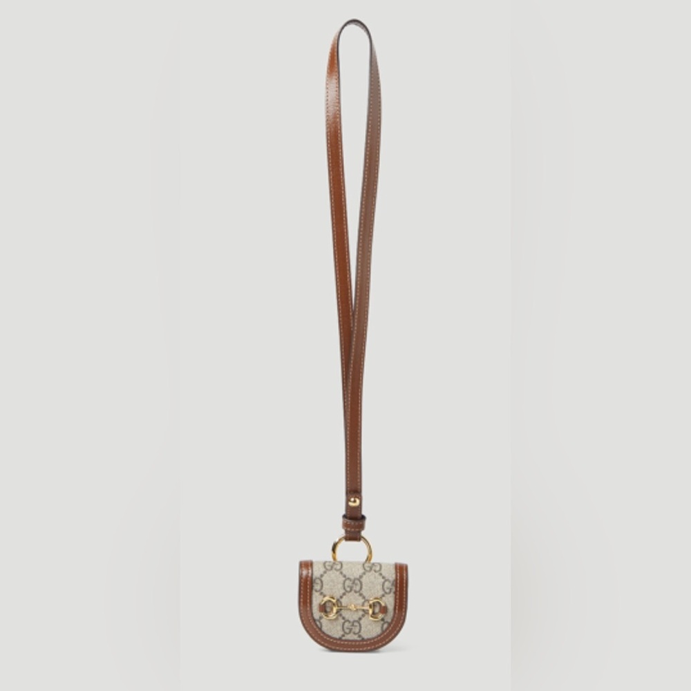 Gucci Horsebit 1955 Leather & Monogrammed Coated Canvas AirPod Case w/ Lanyard